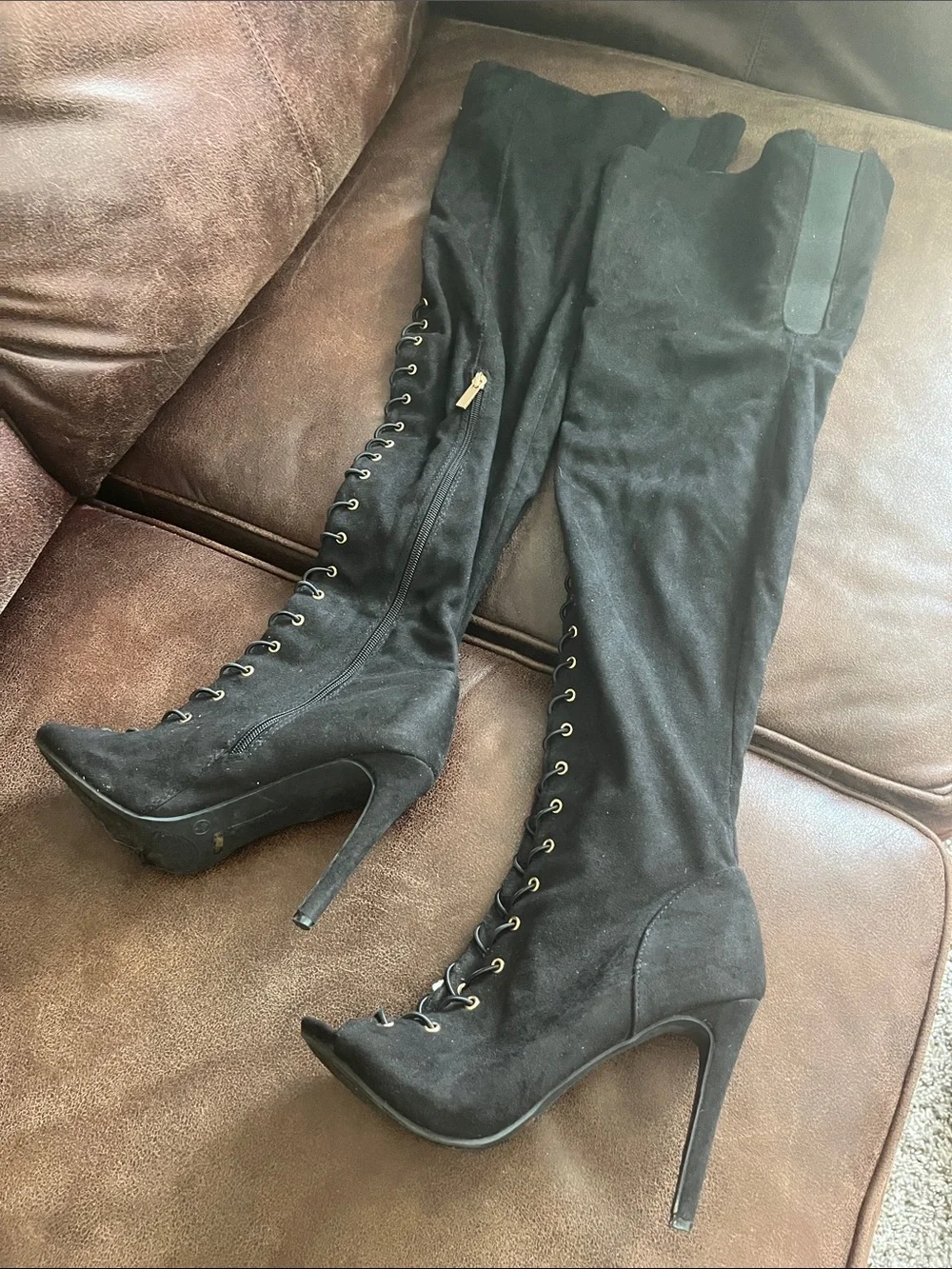 Black Over-the-Knee Lace-Up Stiletto Boots size 8